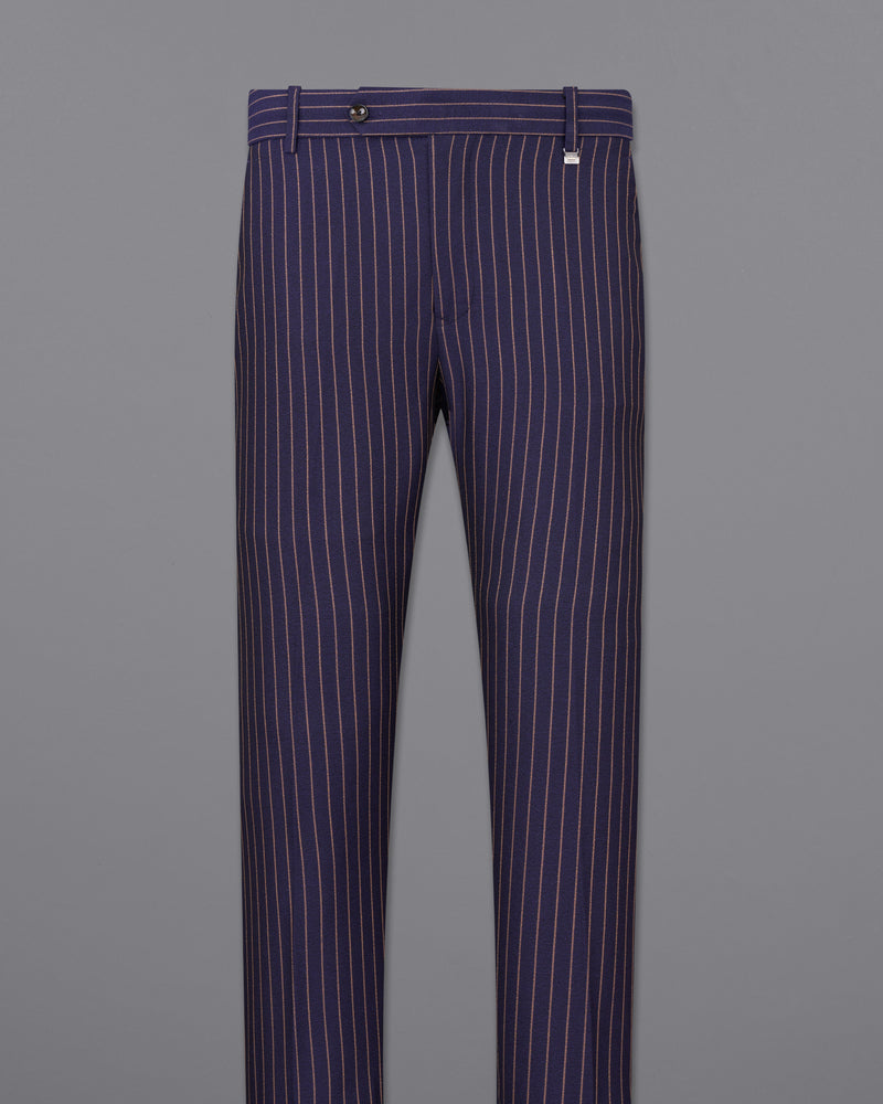 Tuna Navy Blue with Coral Reef Brown Striped Double-Breasted Suit