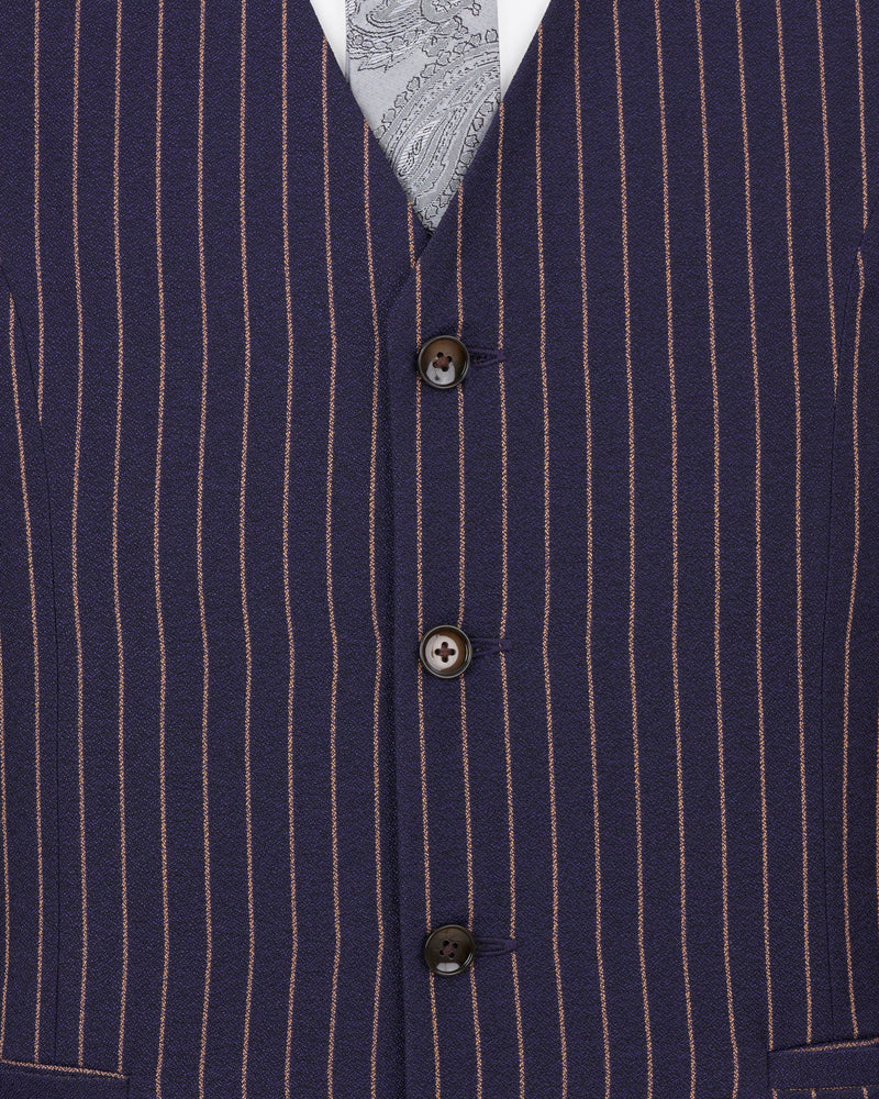 Tuna Navy Blue with Coral Reef Brown Striped Double-Breasted Suit