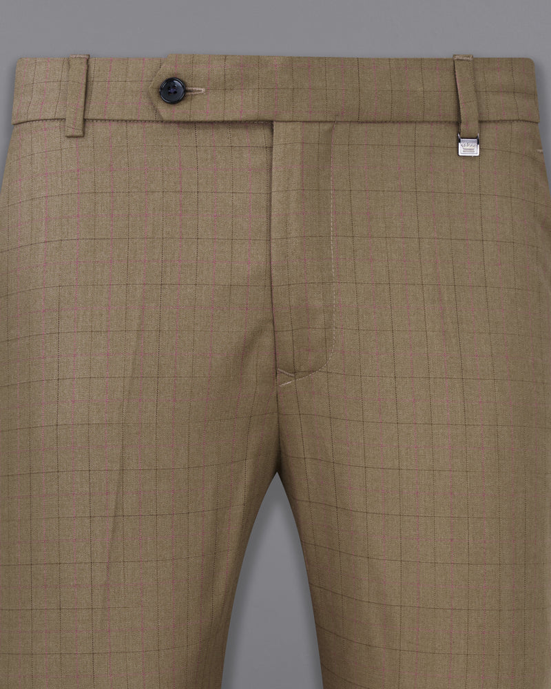Dark Taupe Brown Plaid Single Breasted Suit
