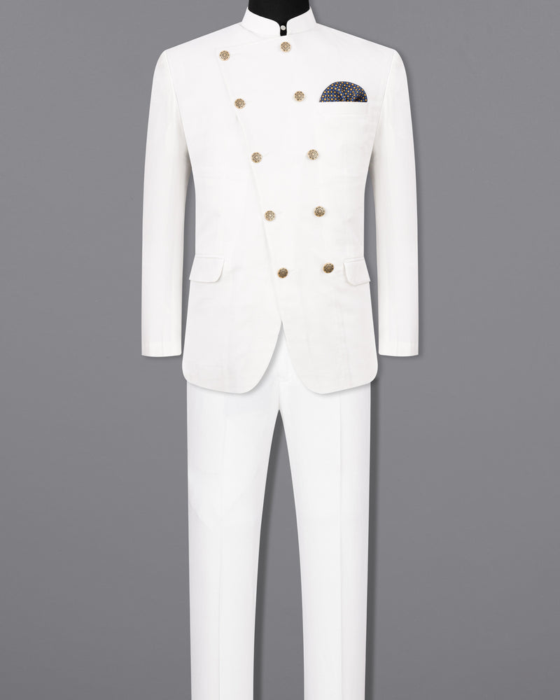 Bright White Cross Buttoned Premium Cotton Bandhgala Suit