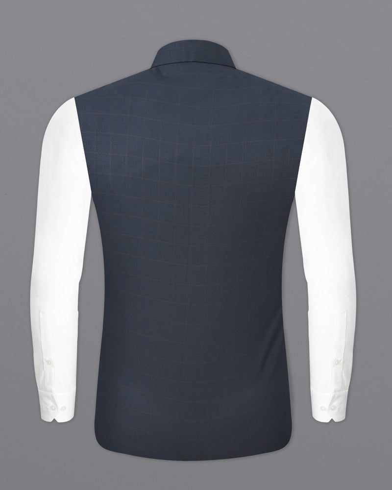 Ebony Clay Blue Windowpane Cross Buttoned Bandhgaala Suit