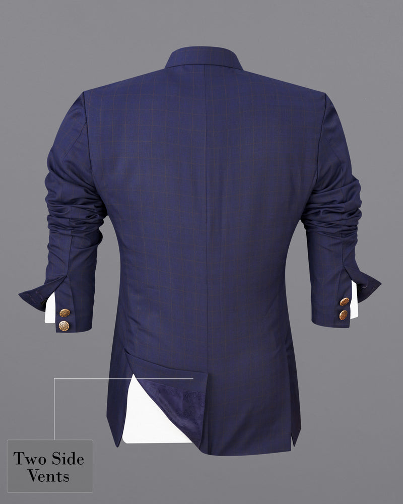 Tuna Blue Windowpane Cross Buttoned Bandhgaala Suit