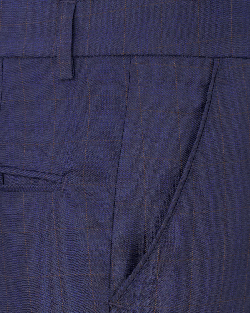 Tuna Blue Windowpane Cross Buttoned Bandhgaala Suit