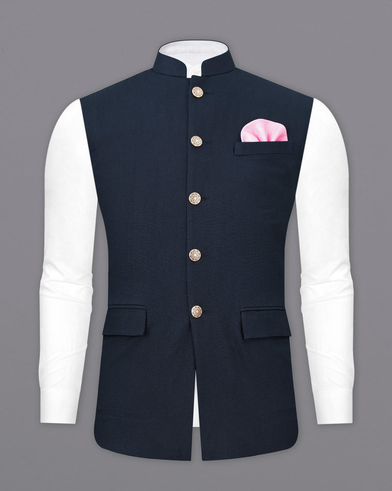 Firefly Navy Blue Premium Cotton Cross Buttoned Bandhgala Suit