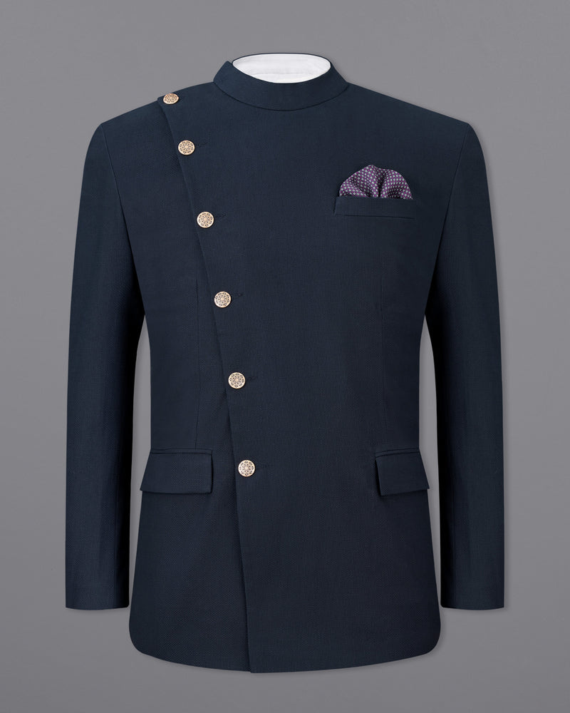 Firefly Navy Blue Premium Cotton Cross Buttoned Bandhgala Suit