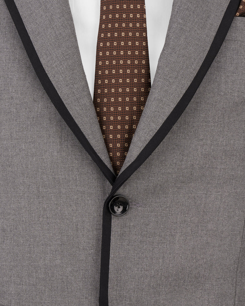 Feroda Gray with Black Piping Work Wool Rich Designer Suit