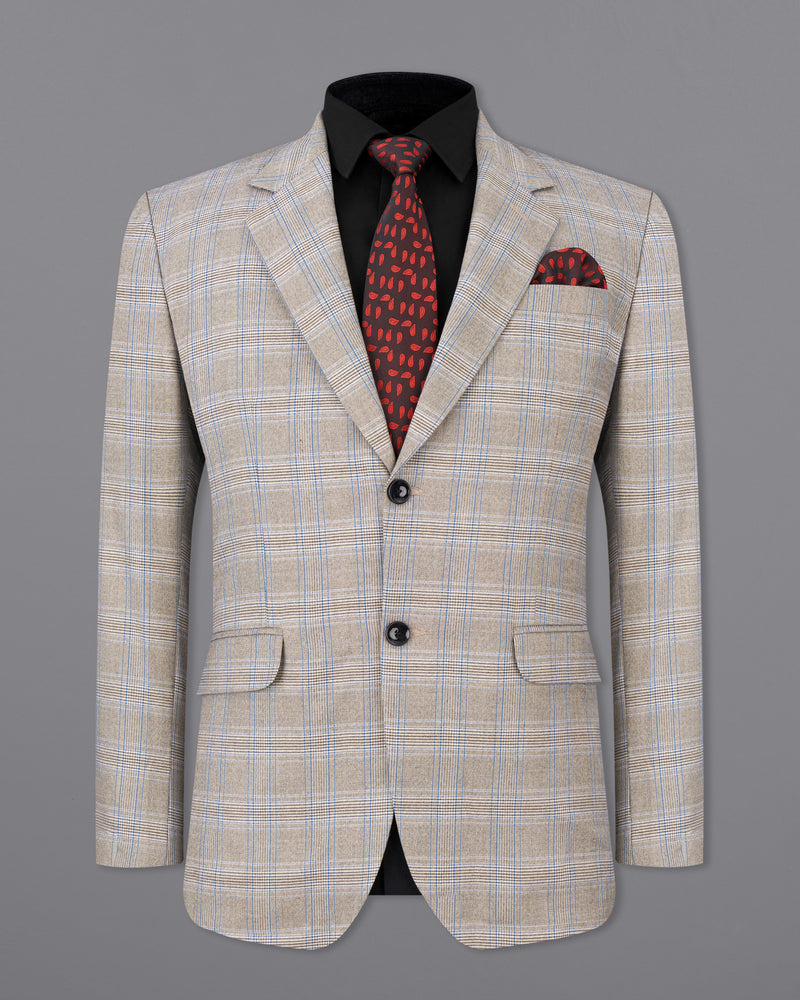 Sandrift Brown with Persian Blue Plaid Single Breasted Suit