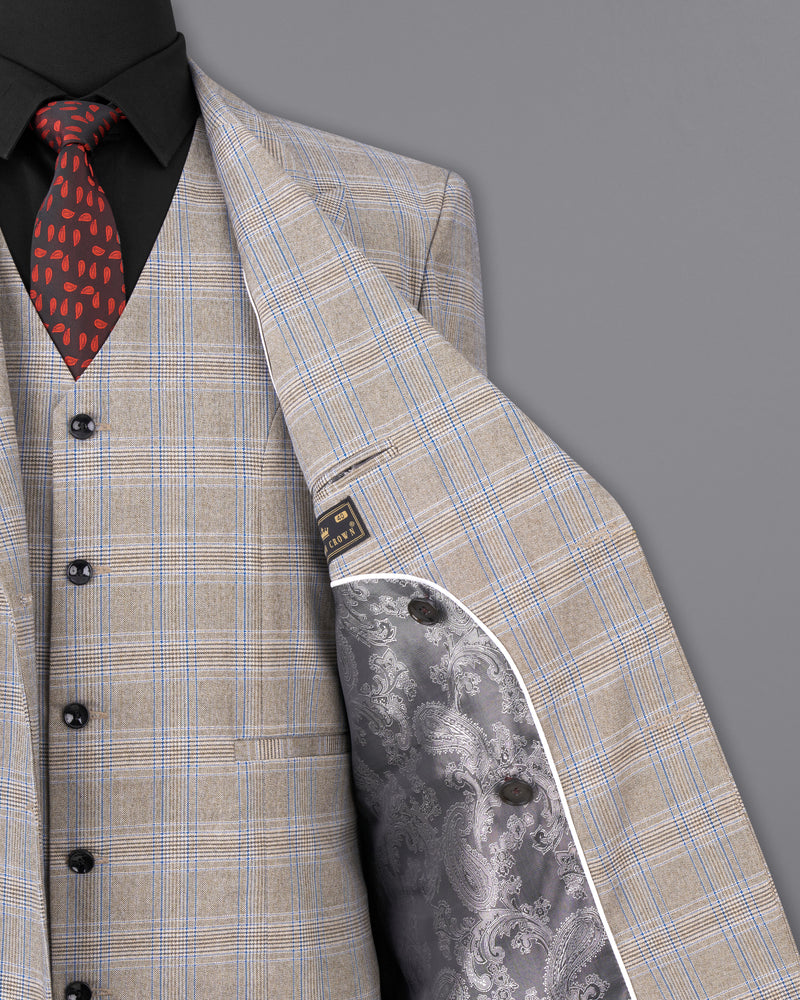 Sandrift Brown with Persian Blue Plaid Double Breasted Suit