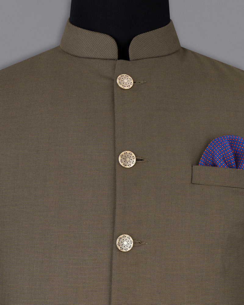 Fuscous Brown Cross Buttoned Bandhgala Suit