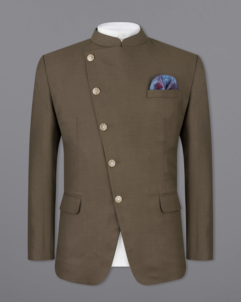 Fuscous Brown Cross Buttoned Bandhgala Suit