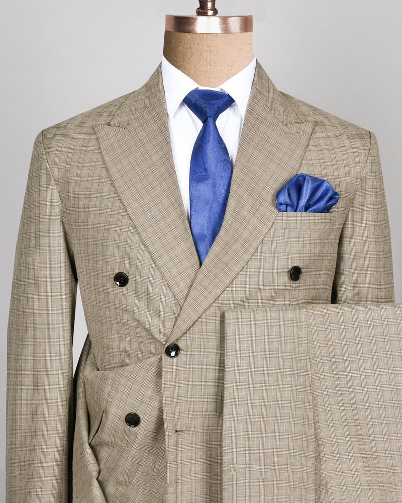 Almost Oyster Plaid Wool Blend Double Breasted Suit