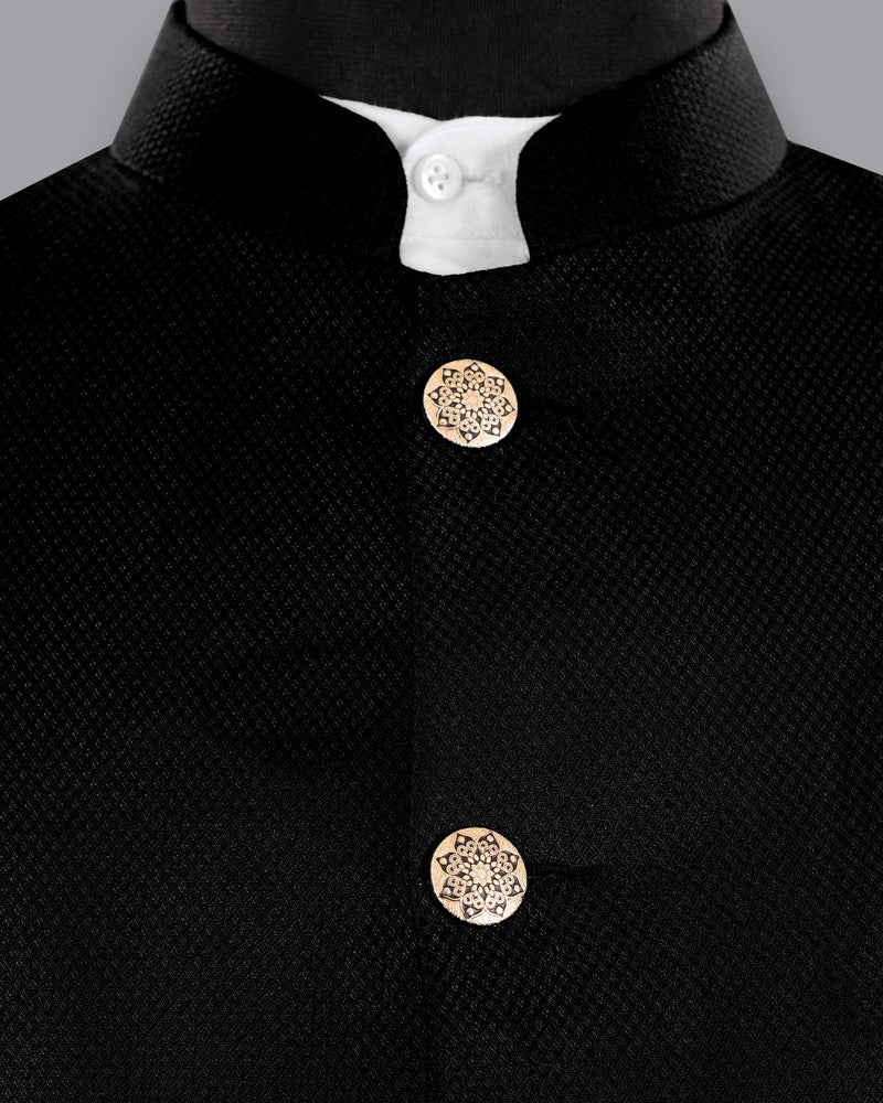 Jade Black Diamond Textured Bandhgala/Mandarin Suit