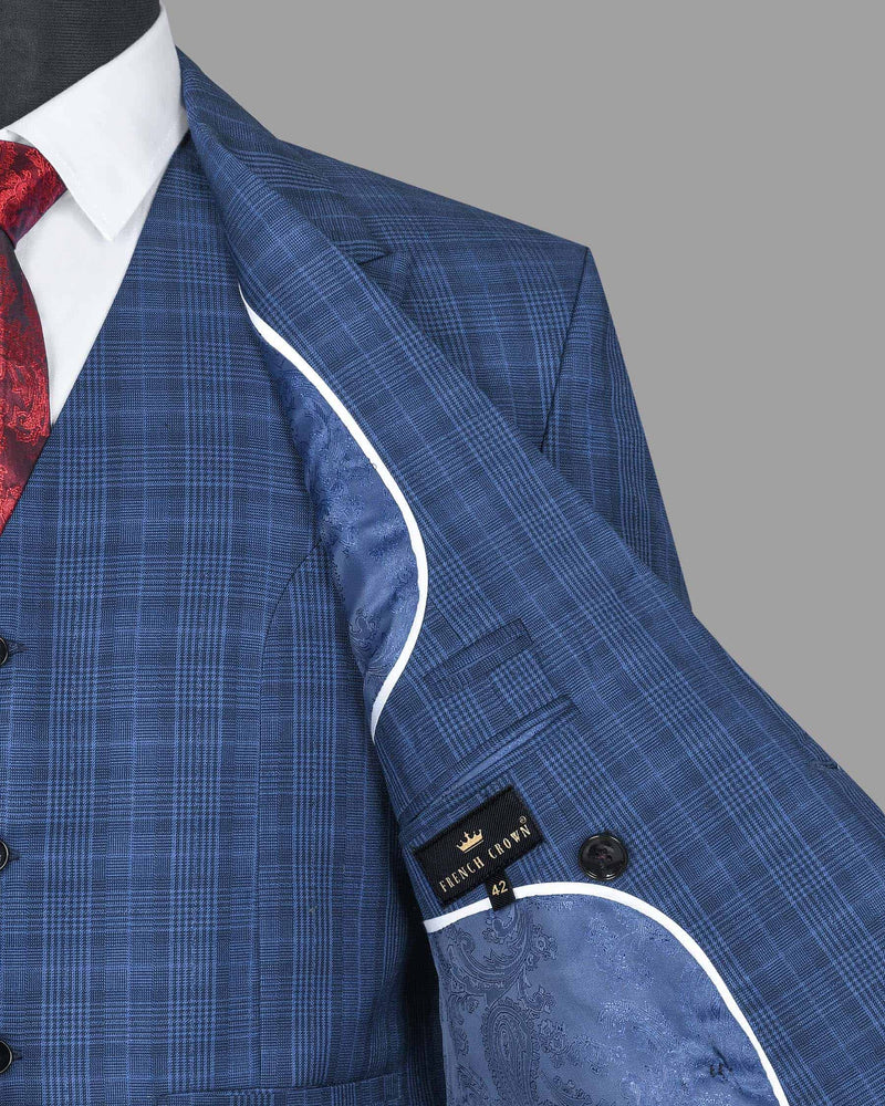 Royal Blue Plaid Double Breasted Suit