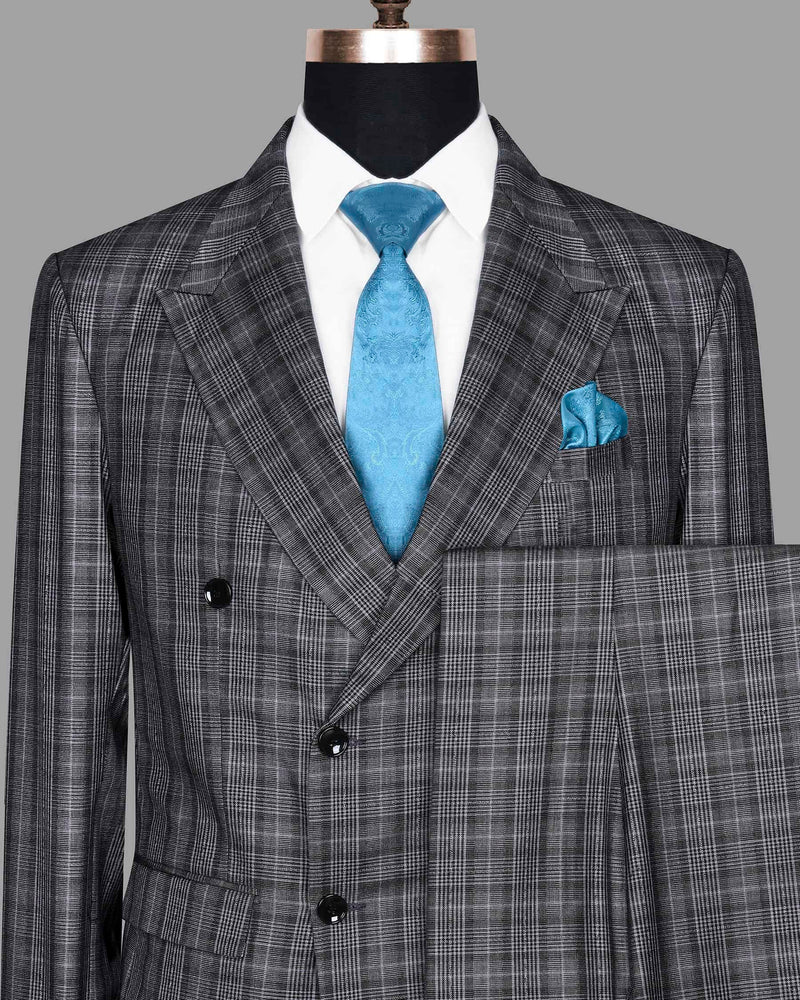 Fossil Grey Plaid Double Breasted Suit
