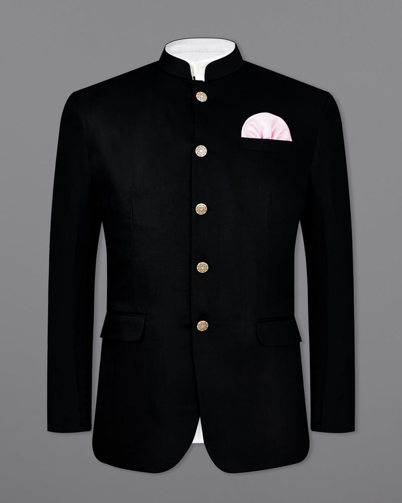 Jade Black Bandhgala/Mandarin Wool blend Suit