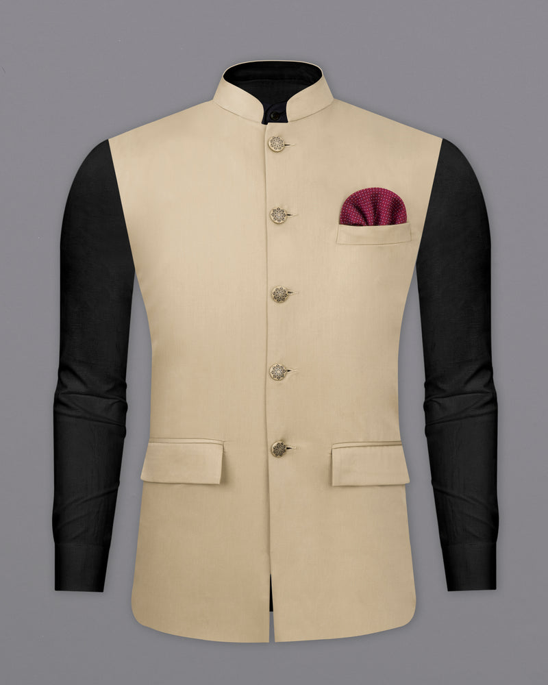 Hazelnut Cross Buttoned Bandhgala/Mandarin Suit