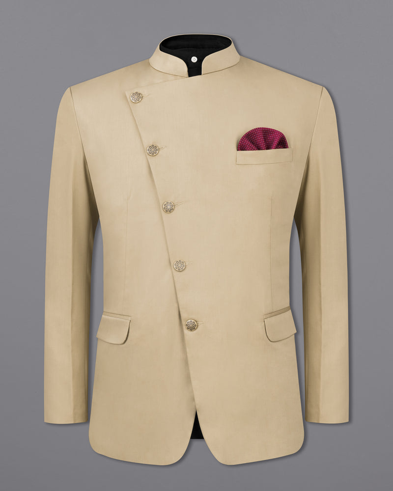 Hazelnut Cross Buttoned Bandhgala/Mandarin Suit