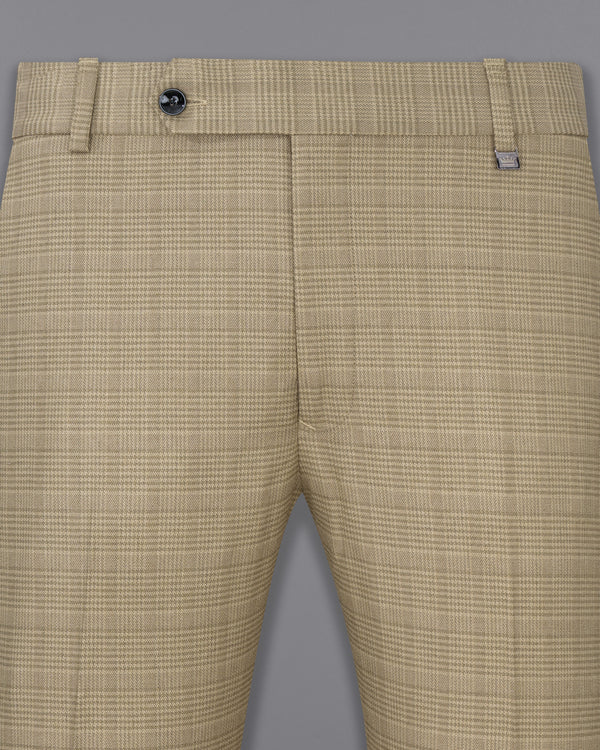 Pale Taupe Brown Plaid Wool Rich Pants