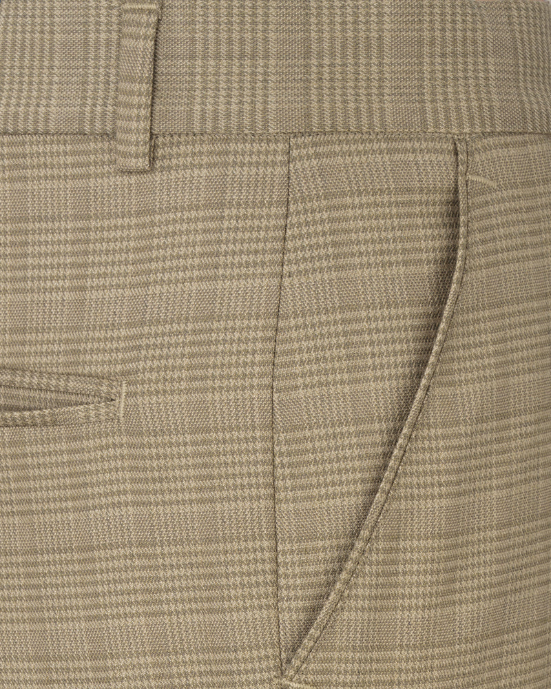 Pale Taupe Brown Plaid Wool Rich Pants