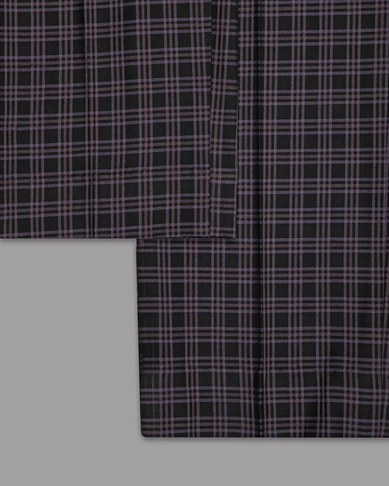 Black with Lilac Twill Plaid Wool Blend Pant
