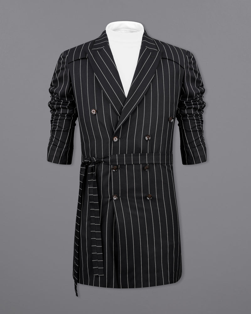 Jaguar Black with Concrete Gray Striped Double Breasted Belt Closure Trench Coat Belt Closure