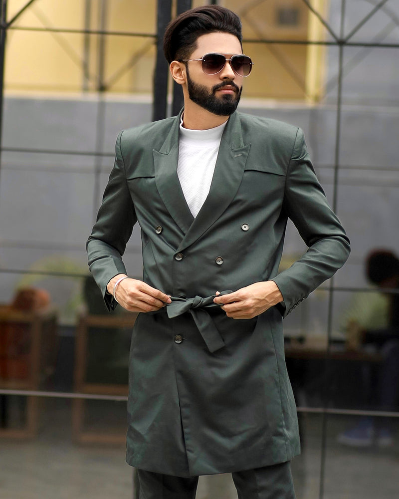 Juniper Green Double Breasted Trench Coat with Pant