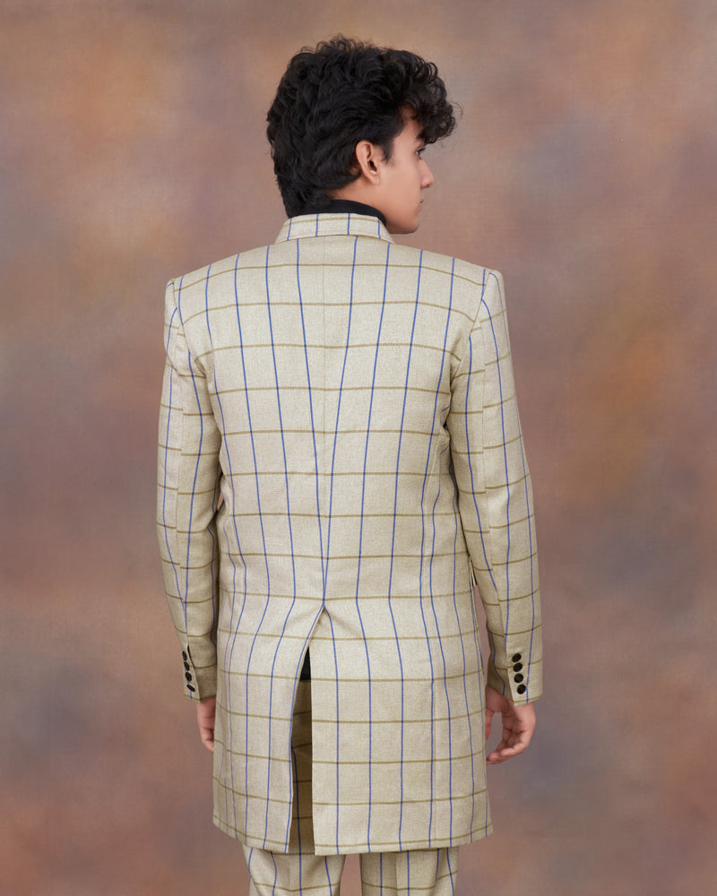 Coriander Cream Windowpane Double Breasted Trench Coat With Pants