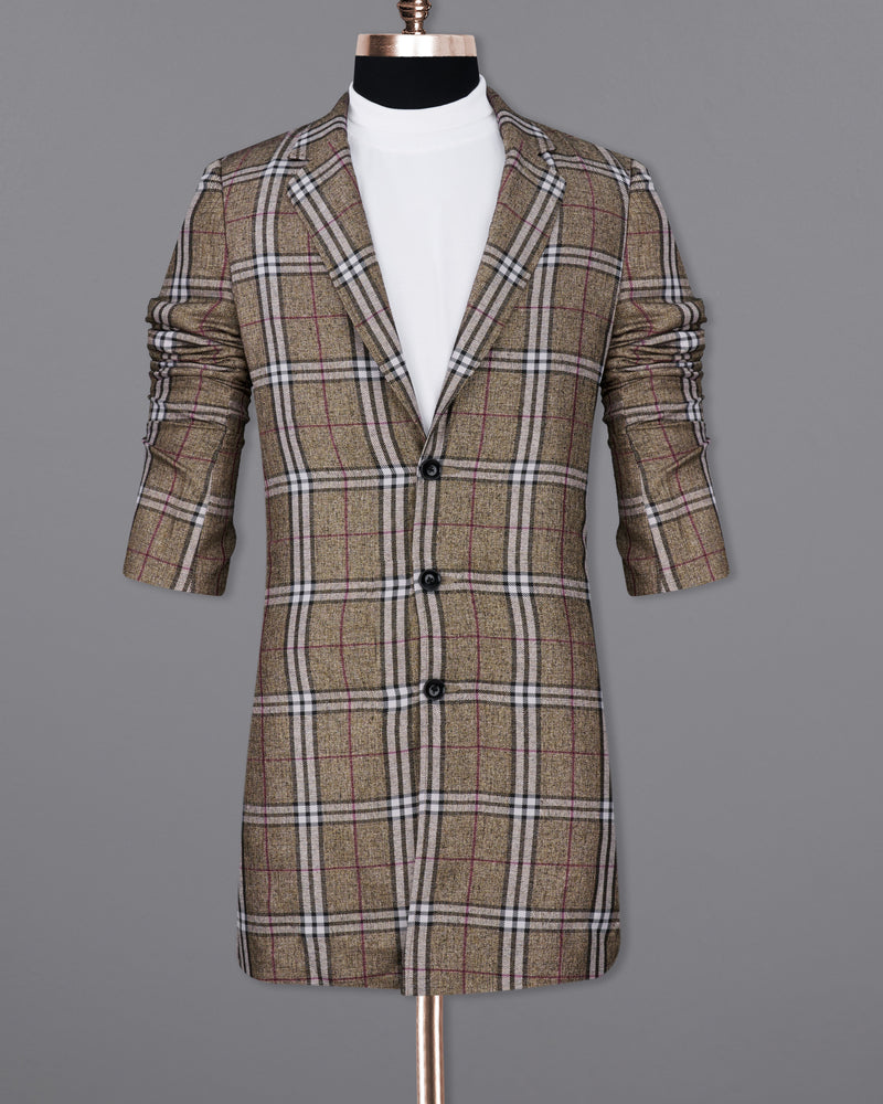 Flax Smoke Brown Plaid Designer Trench Coat with Pant