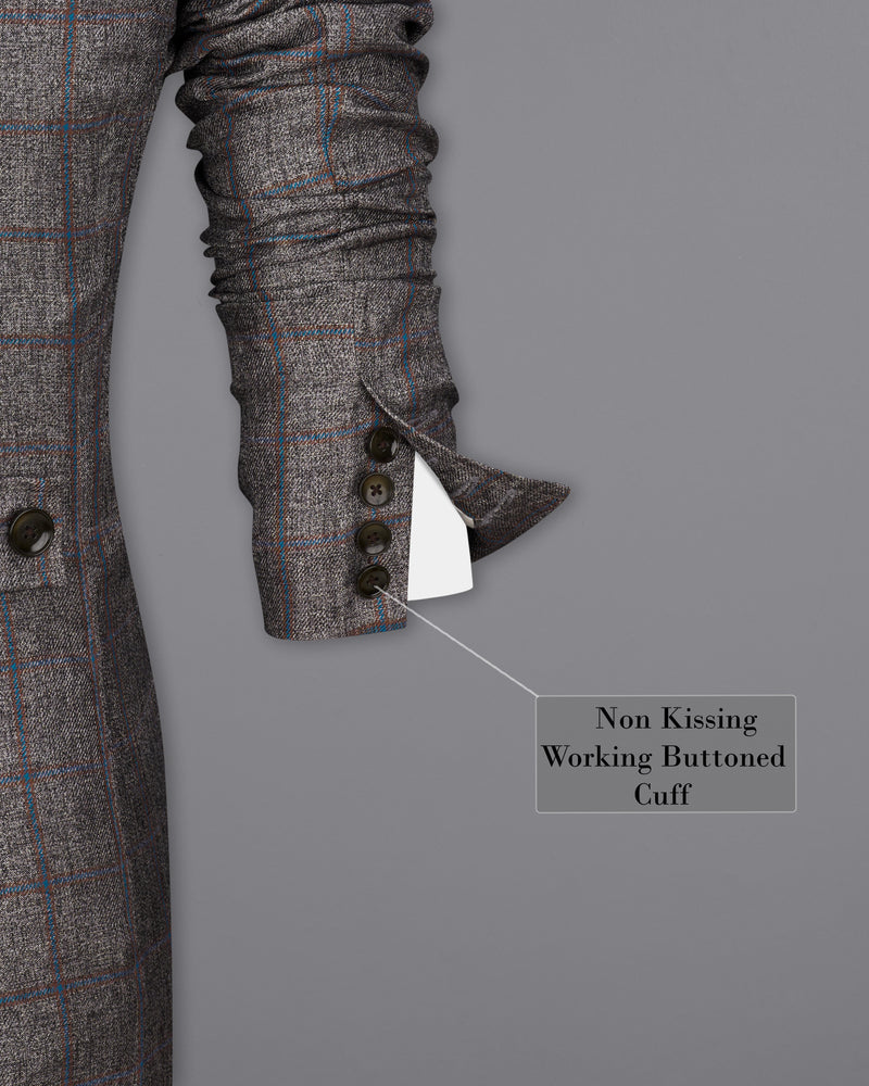 Fuscous Gray Windowpane Double Breasted Designer Trench Coat with pant