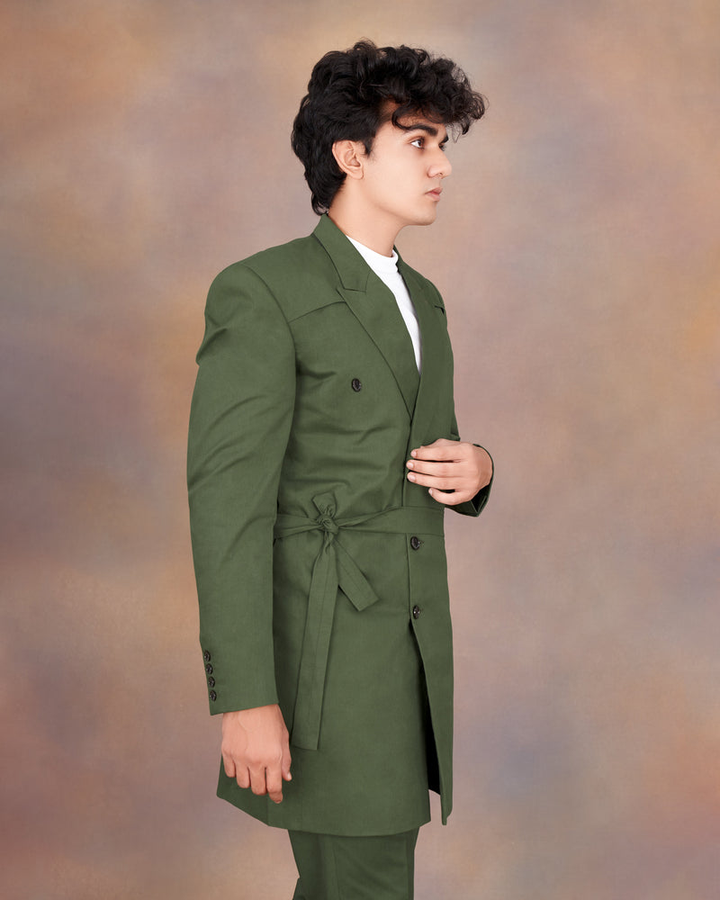 Rifle Green Premium Cotton Designer Trench Coat With Pant