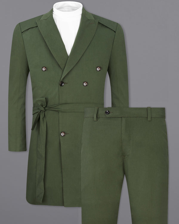 Rifle Green Premium Cotton Designer Trench Coat With Pant