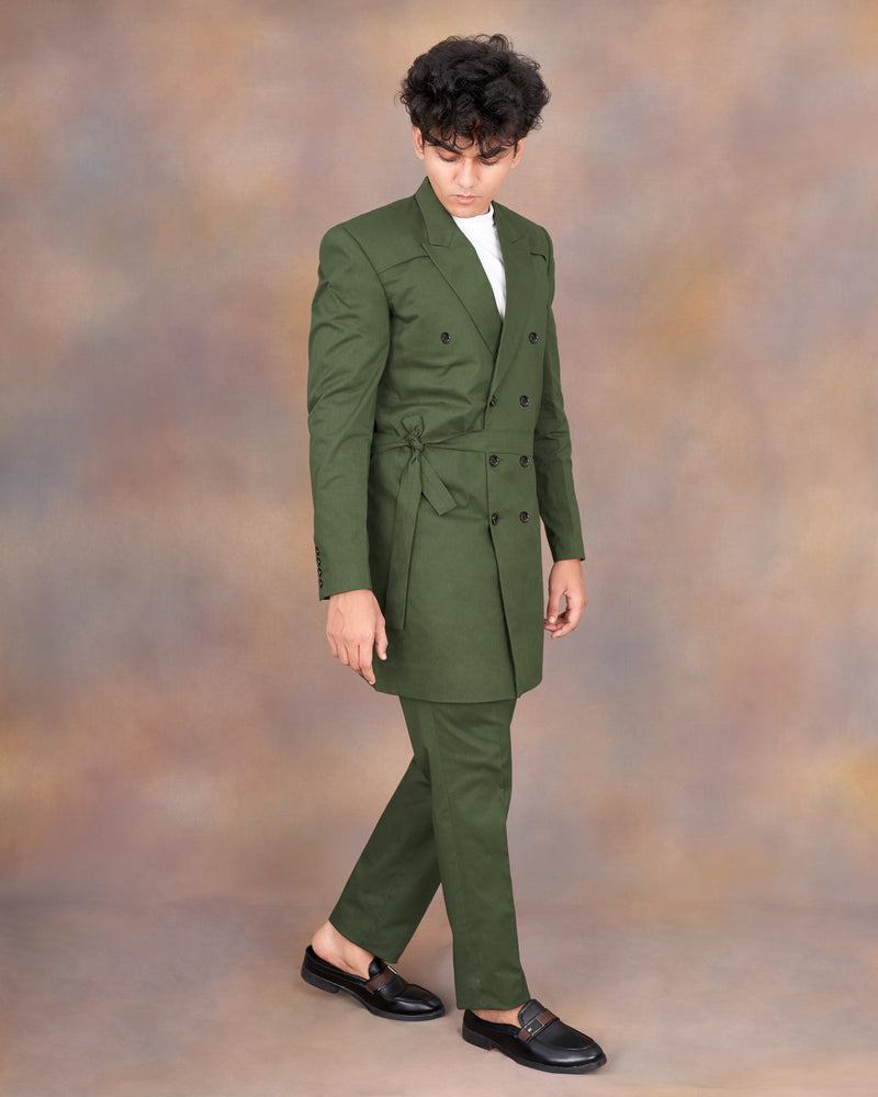 Rifle Green Premium Cotton Designer Trench Coat With Pant