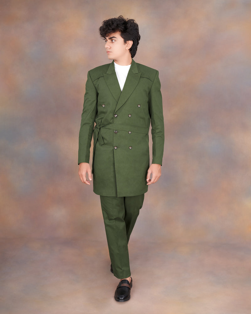 Rifle Green Premium Cotton Designer Trench Coat With Pant