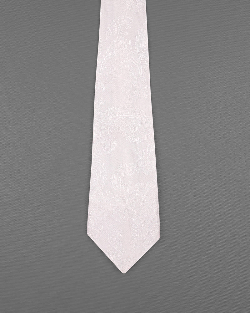Bright White Paisley Jacquard Tie with Pocket Square TP042