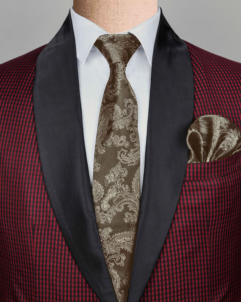 Olive Grey Paisley Jacquard Tie with Free Pocket square