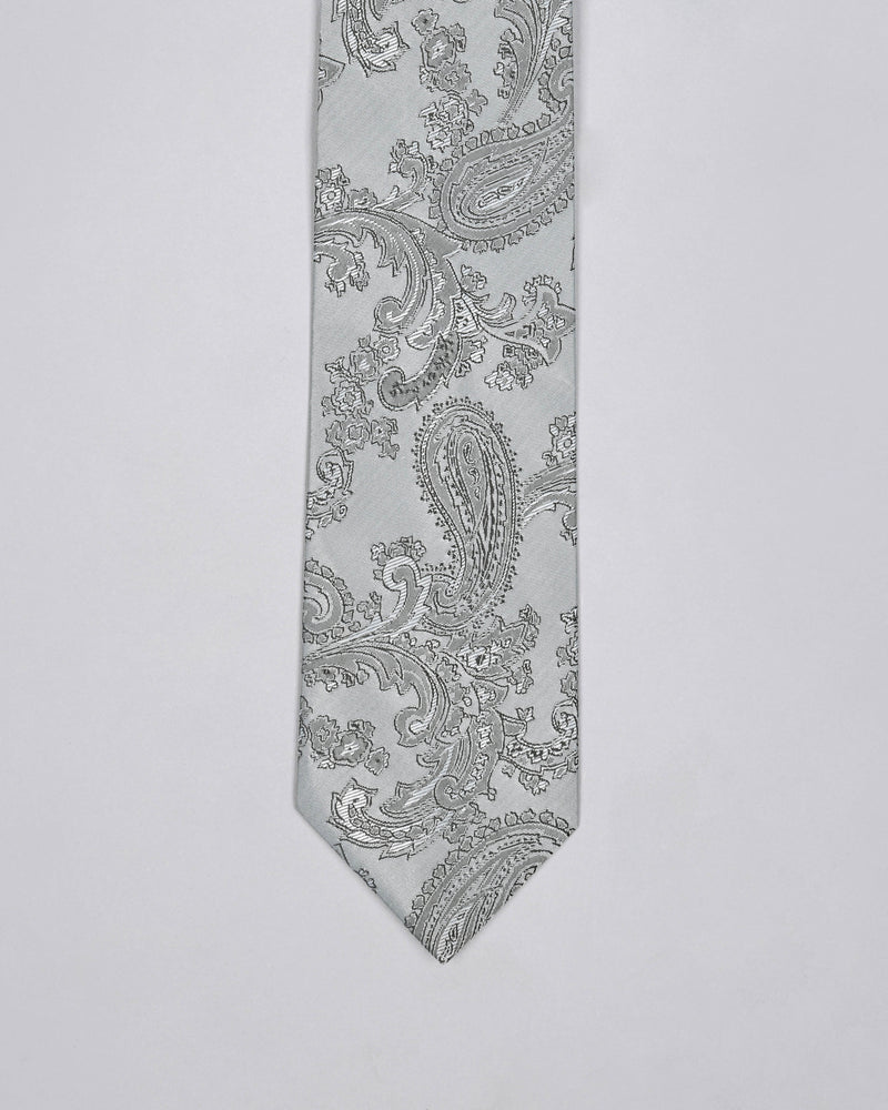 Silver Grey Paisley Jacquard Tie with Free Pocket square