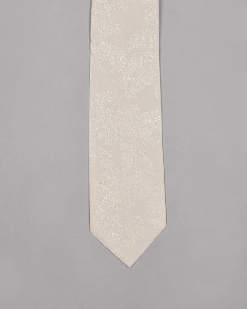 Ivory Paisley Jacquard Tie with Free Pocket square