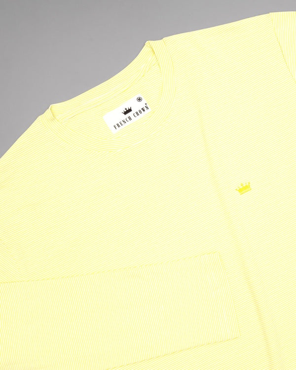 Bright Yellow Pinstriped Full-Sleeve Lightweight Premium Cotton T-shirt TS135-L, TS135-S, TS135-M, TS135-XL, TS135-XXL