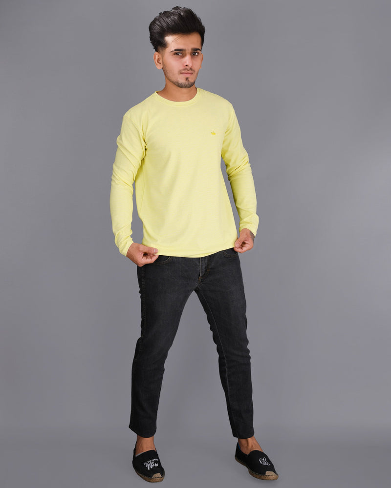 Bright Yellow Pinstriped Full-Sleeve Lightweight Premium Cotton T-shirt TS135-L, TS135-S, TS135-M, TS135-XL, TS135-XXL