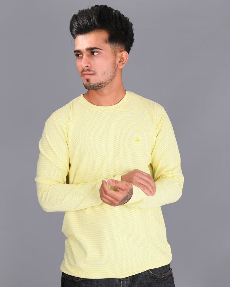 Bright Yellow Pinstriped Full-Sleeve Lightweight Premium Cotton T-shirt TS135-L, TS135-S, TS135-M, TS135-XL, TS135-XXL