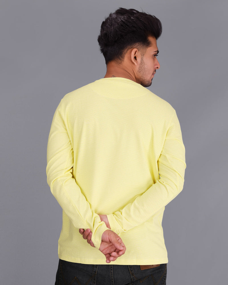 Bright Yellow Pinstriped Full-Sleeve Lightweight Premium Cotton T-shirt TS135-L, TS135-S, TS135-M, TS135-XL, TS135-XXL