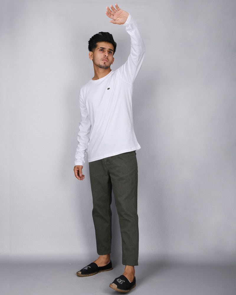 Bright White Slubbed Full-Sleeve Super soft Supima Organic Cotton Jersey T-shirt