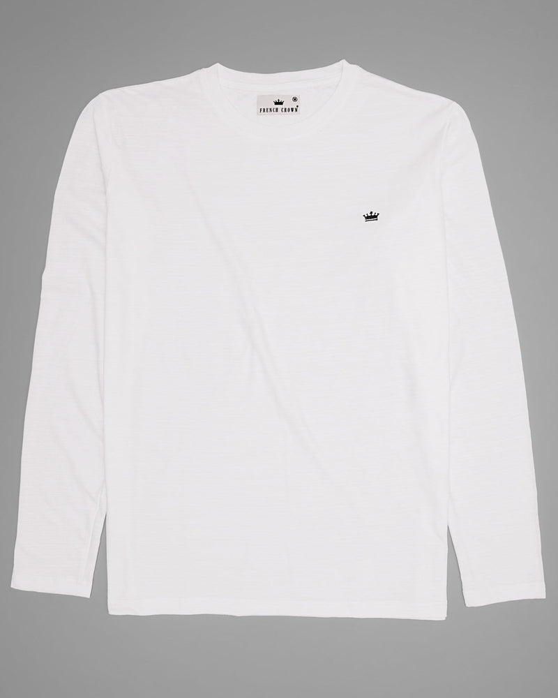 Bright White Slubbed Full-Sleeve Super soft Supima Organic Cotton Jersey T-shirt