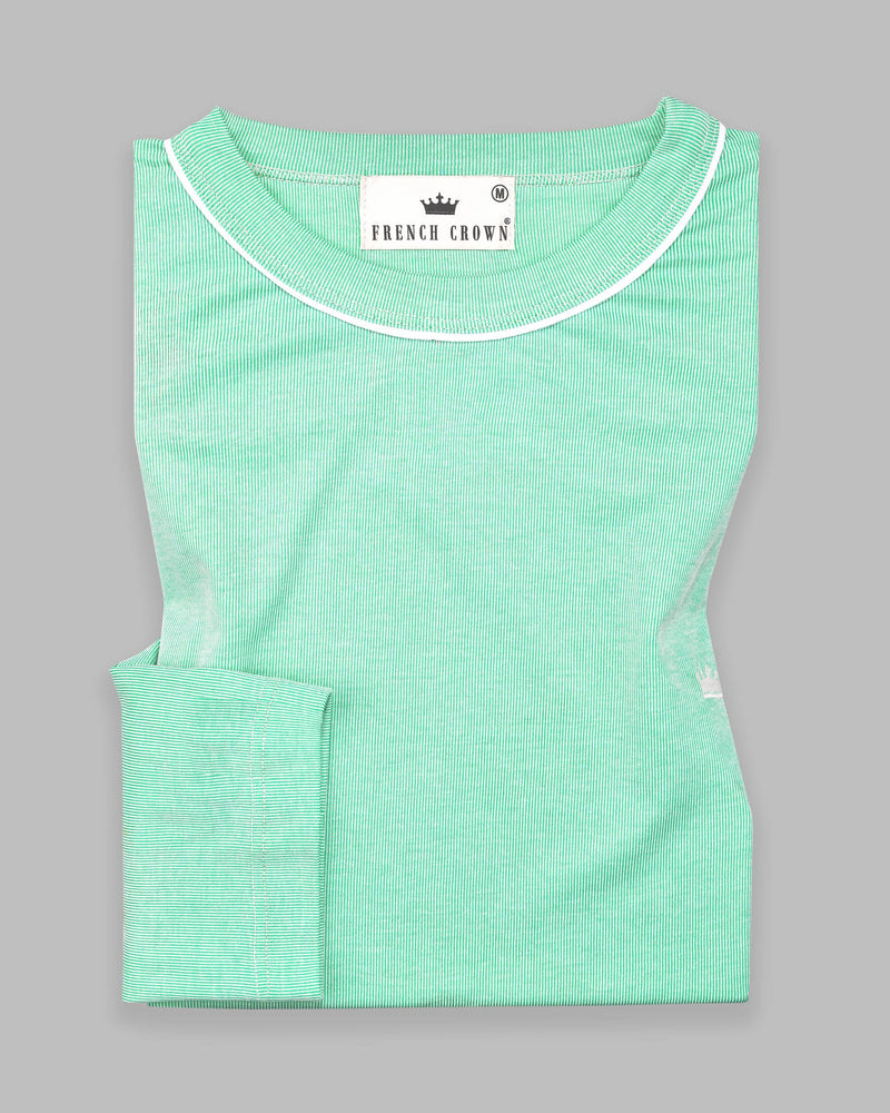 Magic Mint Full Sleeve Pinstriped Supima Cotton T-shirt