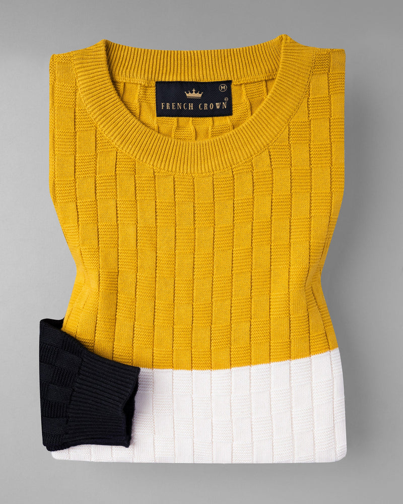 Tangarine Yellow, Jade Black and White Jacquard Textured Super Soft Premium Jersey Sweatshirt TS511-S, TS511-M, TS511-L, TS511-XL, TS511-XXL