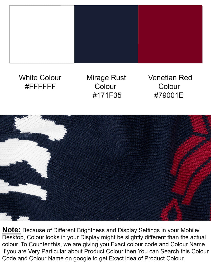 White with Mirage Rust Blue and Venetian Red Jacquard Deer Textured Super Soft Premium Jersey Sweatshirt TS512-S, TS512-M, TS512-L, TS512-XL, TS512-XXL