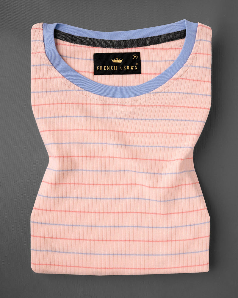 Rose Bud Striped Dobby Textured Super Soft Premium Cotton T-Shirt TS522-S, TS522-M, TS522-L, TS522-XL, TS522-XXL