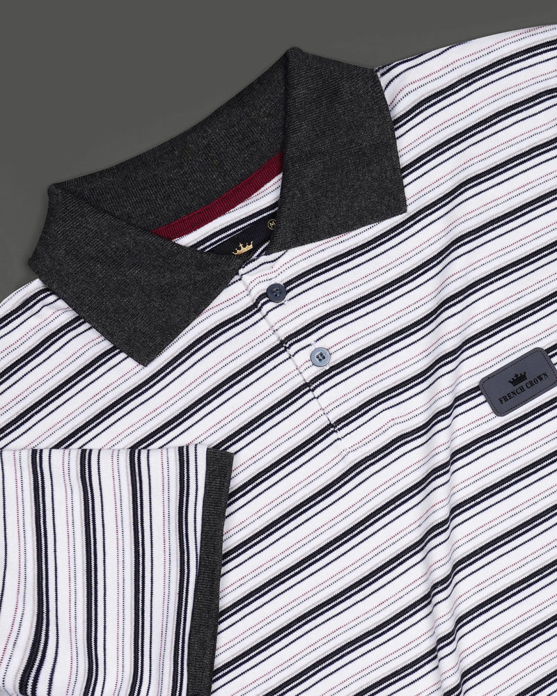 Bright White with Jade Black Multicolour Striped Super Soft Organic Pique Polo TS607-S, TS607-M, TS607-L, TS607-XL, TS607-XXL, TS607-3XL, TS607-4XL