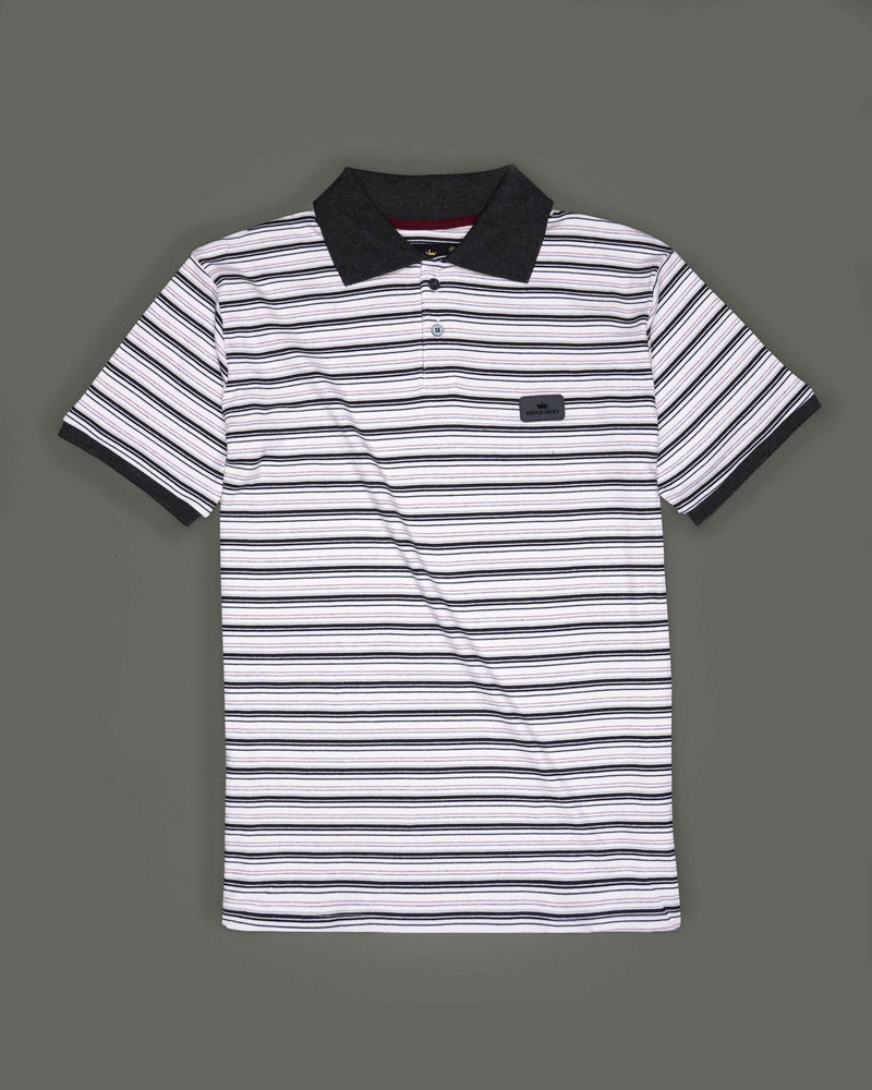 Bright White with Jade Black Multicolour Striped Super Soft Organic Pique Polo TS607-S, TS607-M, TS607-L, TS607-XL, TS607-XXL, TS607-3XL, TS607-4XL