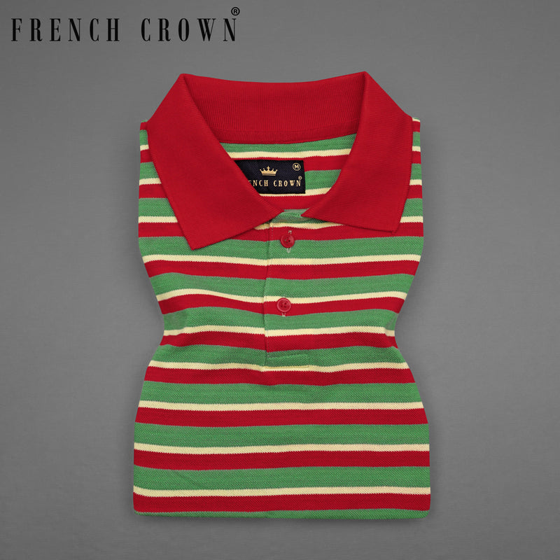Moss Green with Mexican Red Multicolour Striped Striped Super Soft Organic Cotton Pique Polo 
TS628-M, TS628-M, TS628-E, TS628-XL, TS628-XXL, TS628-3XL, TS628-4XL